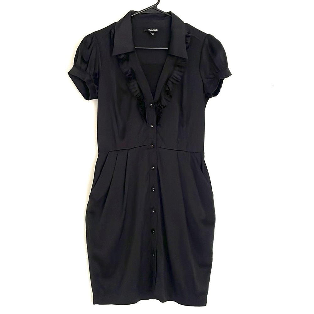 Bebe Silk Ruffle Front Dress